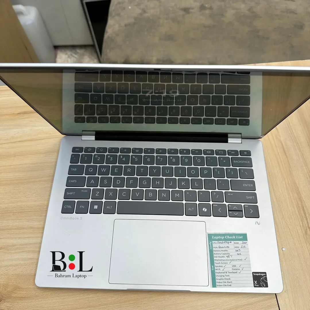 لپتاپ استوک اچ پی اومنی بوک 5 14 اینچ Hp Omnibook 5 | Snapdragon X Plus X1P-42-100 | Ram 32GB DDR5 | 512GB SSD | Qualcomm Adreno X1-45 | 14 inch 2K