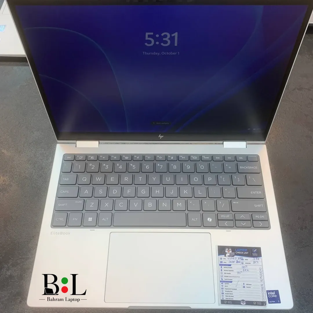 لپتاپ اپنباکی اچ پی ایلایت بوک 8 13.3 اینچ Hp Elitebook 8 Flip G1i 13 | Intel Core Ultra 7-255U | Ram 32GB DDR5 | 1TB SSD | Intel R Graphics+NPU | 13.3 inch FHD+(WUXGA) X360 Touch